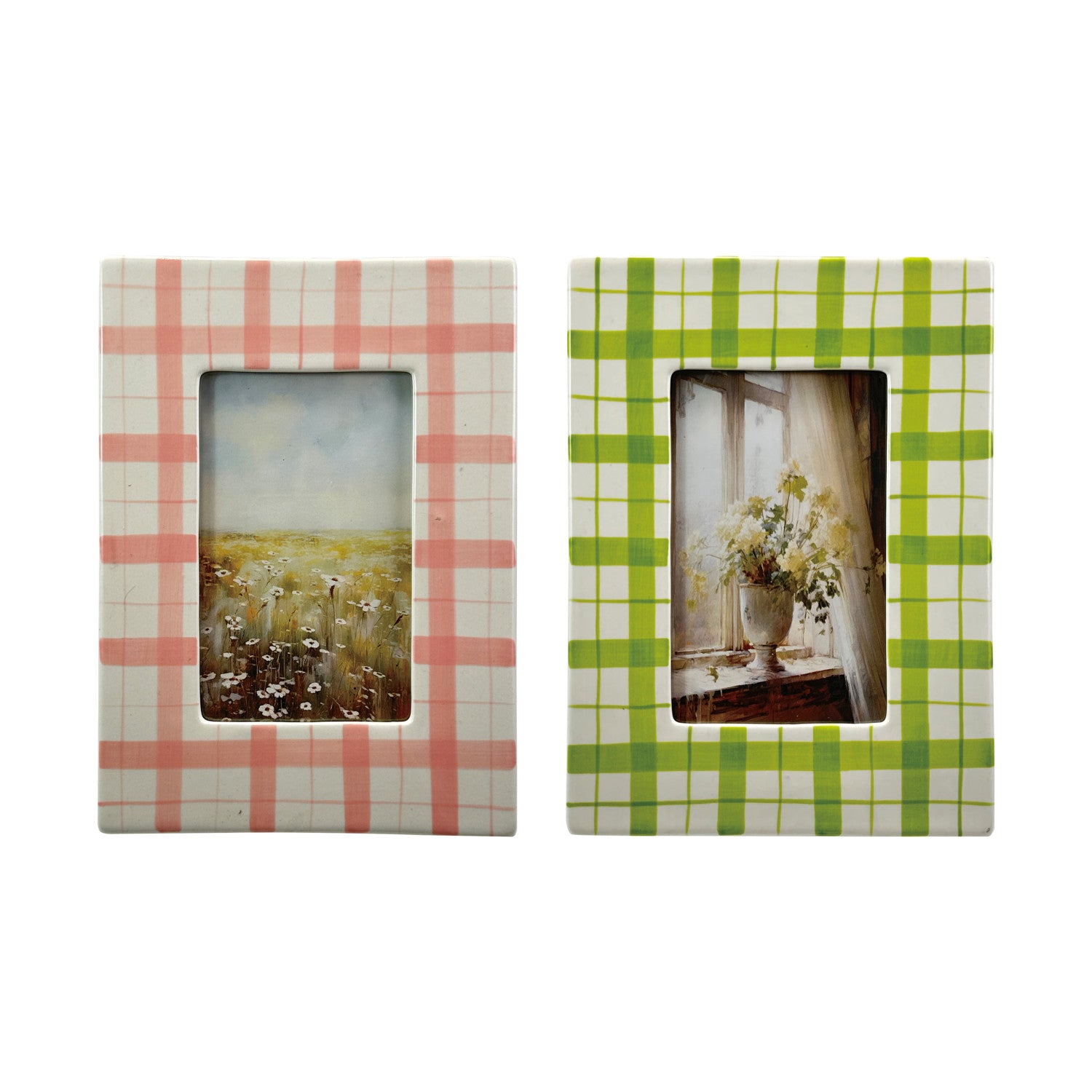Hand-Painted Stoneware Photo Frame, 2 Colors (Holds 4" x 6" Photo) (Hangs or Sits)