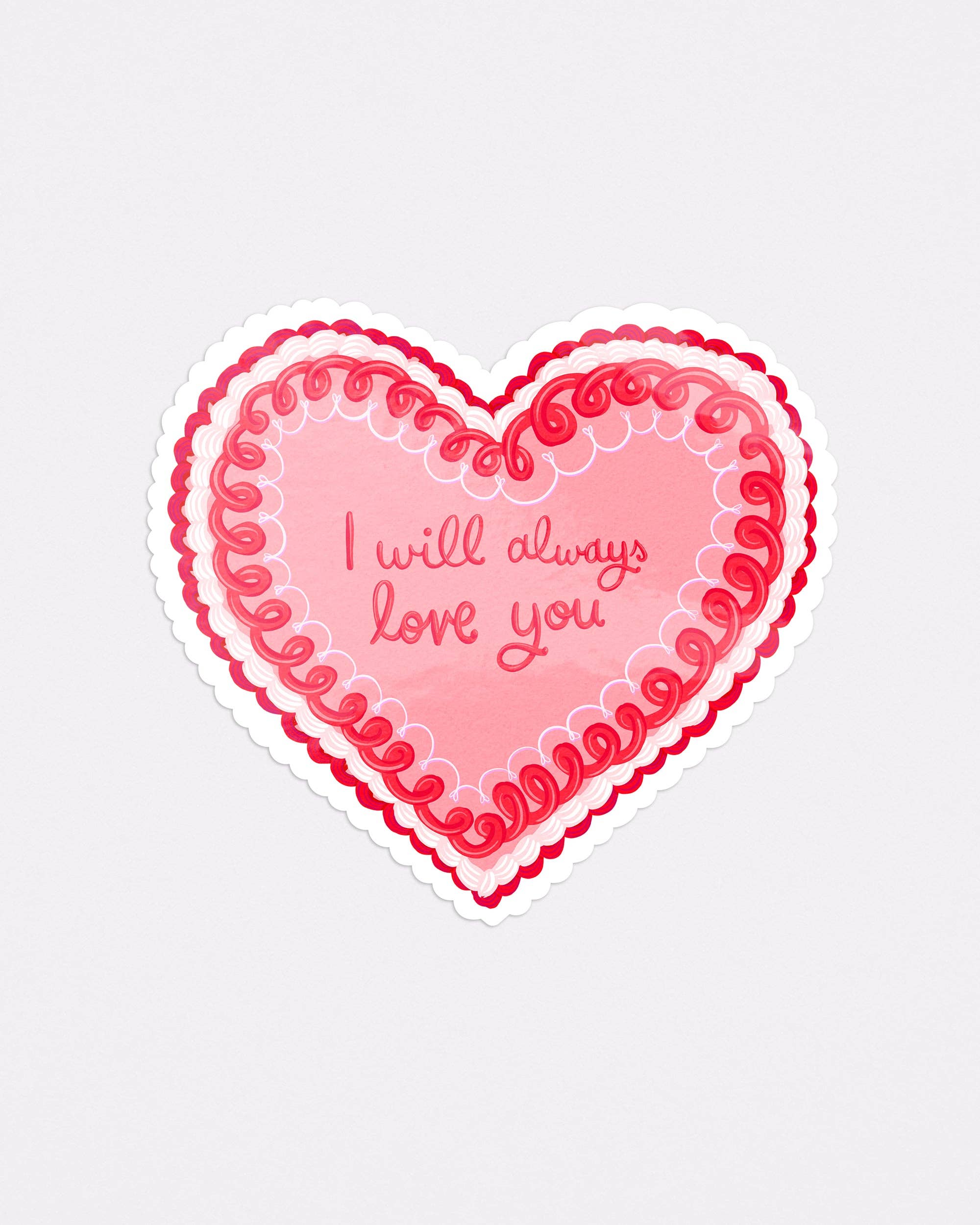 I Will Always Love you Red Pink Vintage Heart Cake Sticker